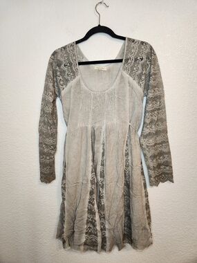 Black Swan BD154305 Light Gray Lace-Panel Boho Tunic Dress Size M
